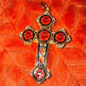 Rare Vintage Detailed Micro Mosaic Cross from Italy - Unique Collectible Jewelry